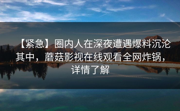 【紧急】圈内人在深夜遭遇爆料沉沦其中，蘑菇影视在线观看全网炸锅，详情了解