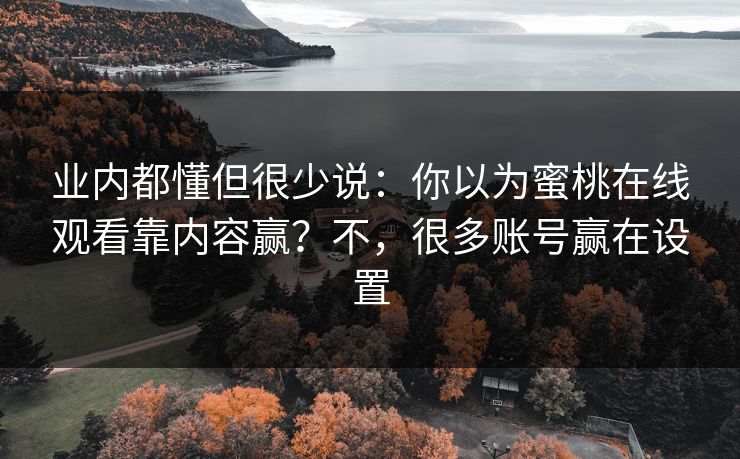 业内都懂但很少说：你以为蜜桃在线观看靠内容赢？不，很多账号赢在设置